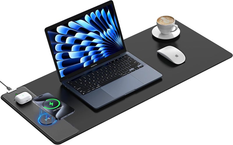 TopMade Mouse Pad with 15W Fast Wireless Charging, 31.5"x11.81" XL Large Gaming Waterproof Desk Pad with Ultra-Smooth Surface, Non-Slip Base, Classic Black Computer Desk Mat for MacBook, PC, Laptop - Image 1